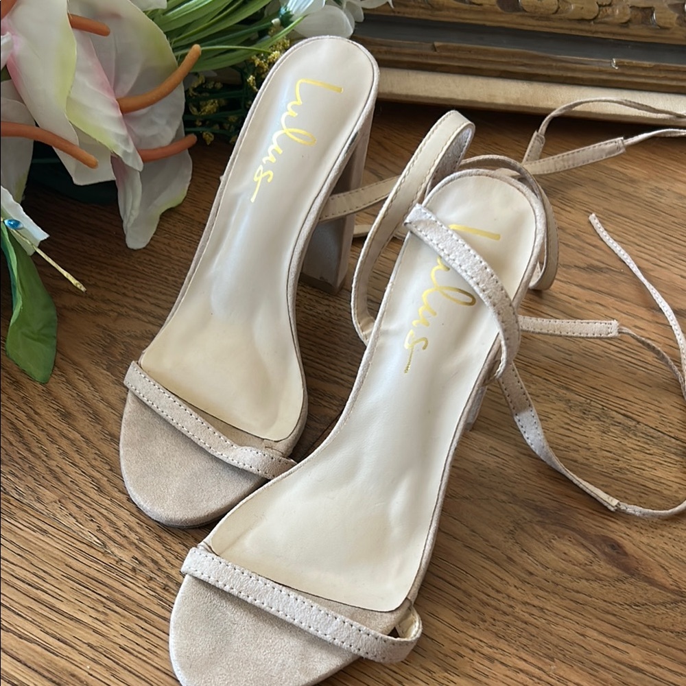 Lulu's Cream Heels with Ankle-Wrap Straps